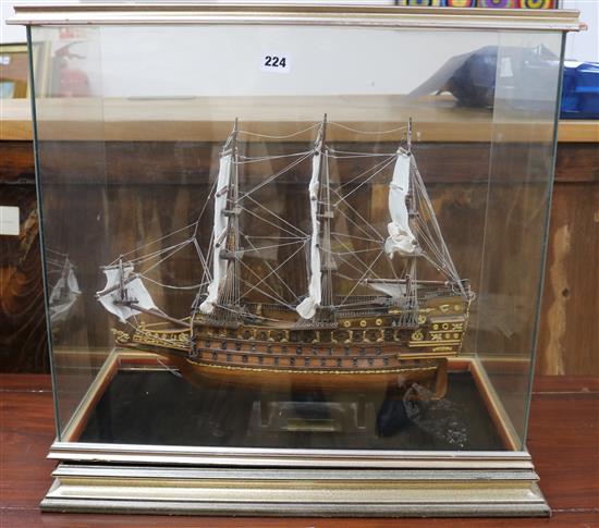 A ship model in a display case